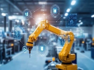 advanced industrial robot arm with smart technology in factory
